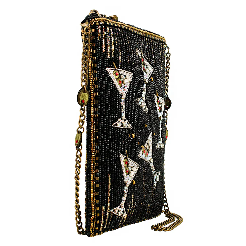 Sip Happens Black and Diamond Beaded Martini Crossbody front/side