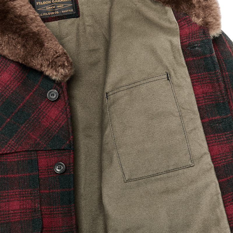 Filson Lined Wool Packer Coat red and black open pocket