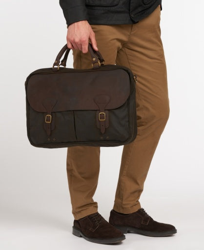 Barbour Wax Leather Briefcase Olive One Size