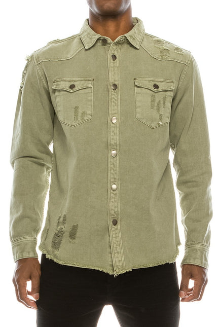 Todd Men's Ripped Denim Overshirt jade