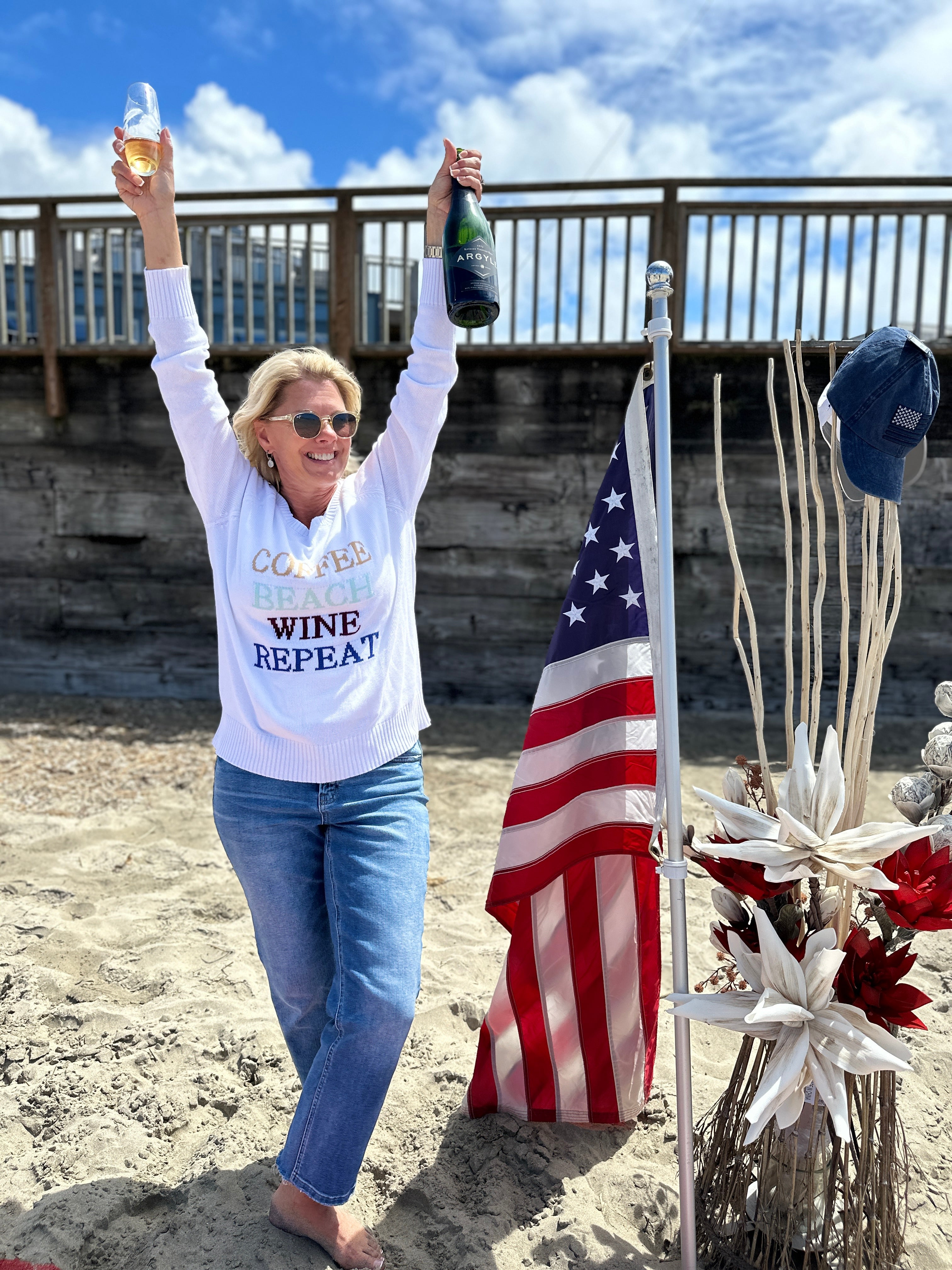 Coffee Beach Wine Repeat Sweater model