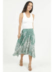 Printed A Line Hanky Hem Midi Skirt Green
