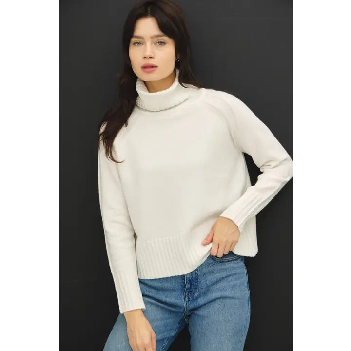 Reneé Wide Rib Raglan Turtleneck Sweater, ivory-front