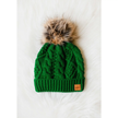 Classic Green Cable Knit Pom Hat