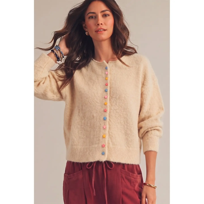 Starlight Charm Soft Knit Cardigan, ivory cream-front