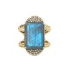 R079-LAB-GLD/CLR Gold Kosor Emerald Cut Labradorite & Crystal Ring stock