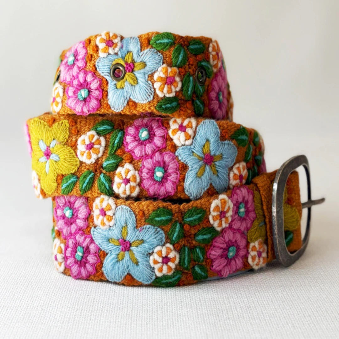 In the Garden Floral Embroidered Wool Belt