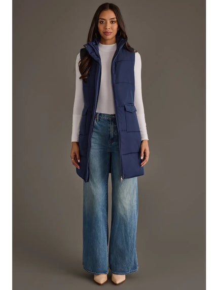Long Puffer Vest, navy-front