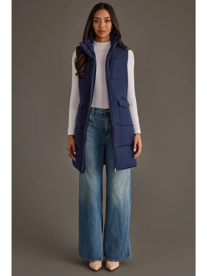 Long Puffer Vest, navy-front