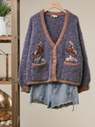 Rodeo Embroidered Fuzzy Knit Cardigan - Blue Multi