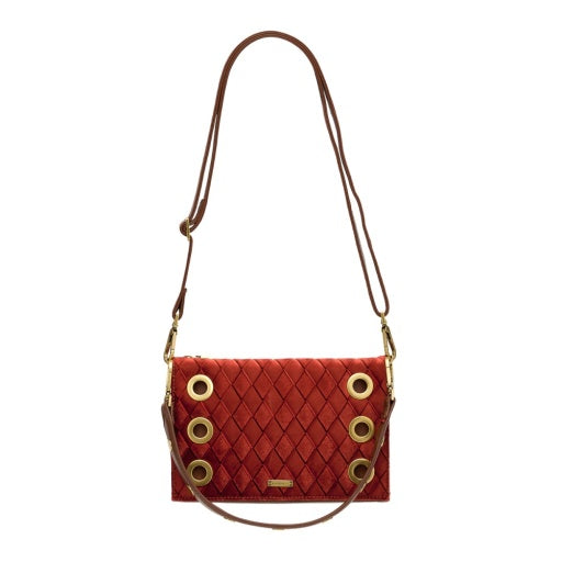 montana clutch sml monarch velvet/antique gold NA, small and long strap on display