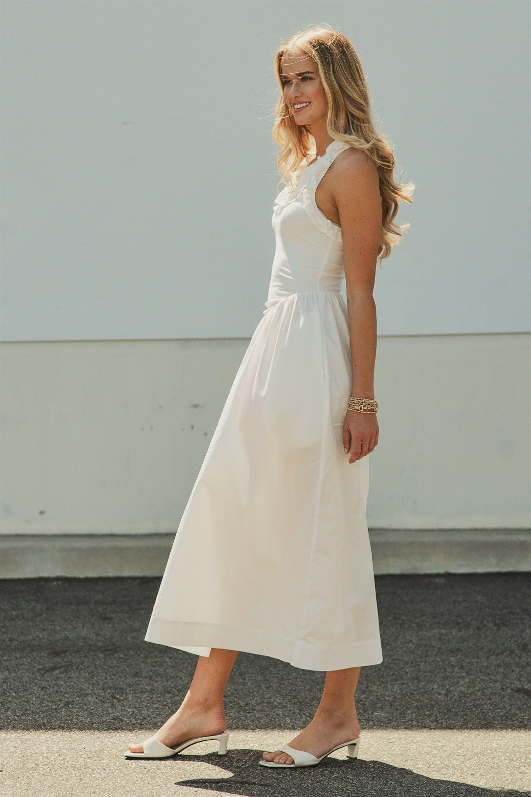 Soft Ruffle Bodice Midi Dress