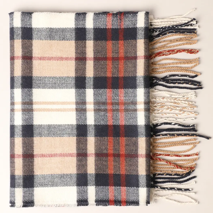 Cashmere Feel Plaid Scarf ivory