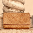 Rattan Clutch with Batik Print Lining - Brown-front