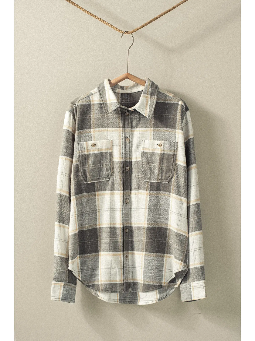 Boho Plaid Western Button Up Casal Top olive
