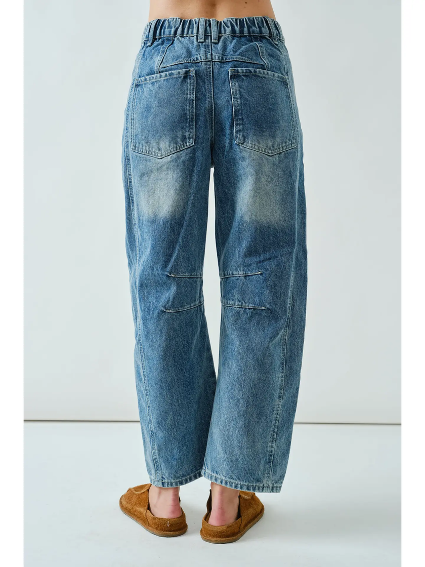 EMBROIDERED DETAIL COTTON BARREL PANTS
