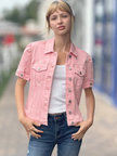 Puff Sleeve Denim Jacket rose front