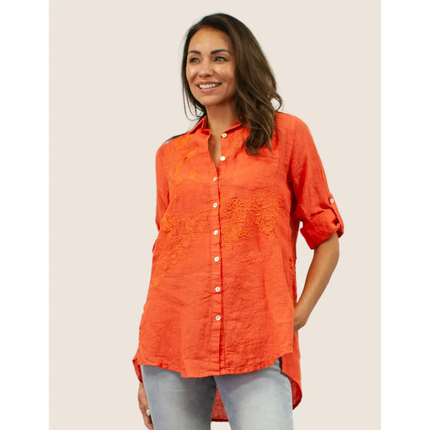 Dani Button Up Roll Sleeve Blouse spice