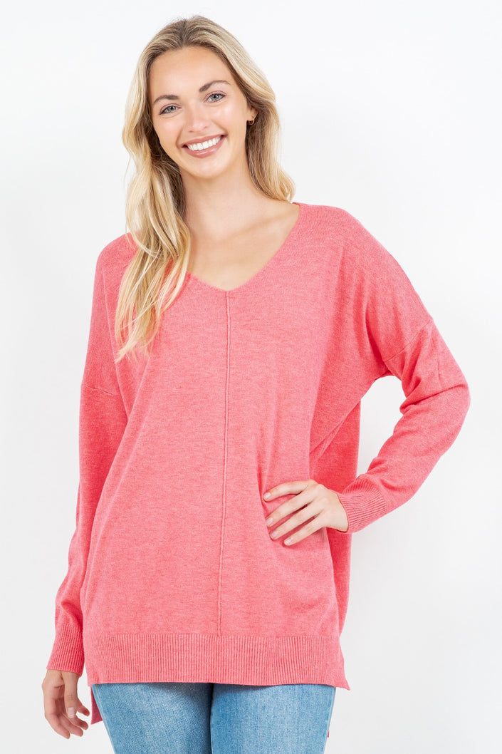  Christi Front Seam Sweater ~ heather mango