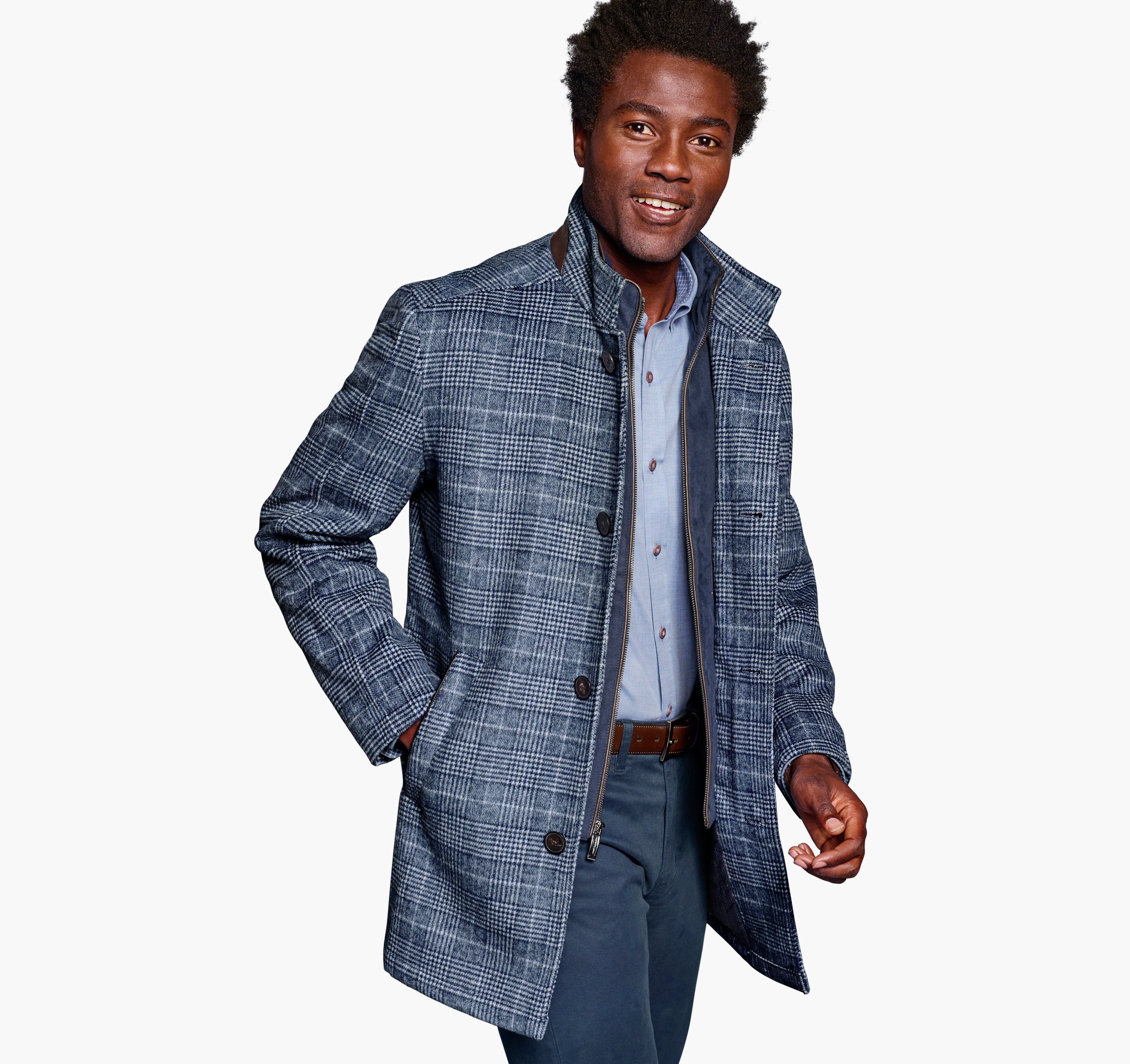 Johnston & Murphy Upton Car Coat navy plaid