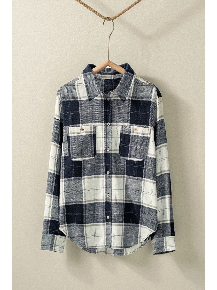 Boho Plaid Western Button Up Casal Top black