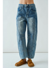 EMBROIDERED DETAIL COTTON BARREL PANTS