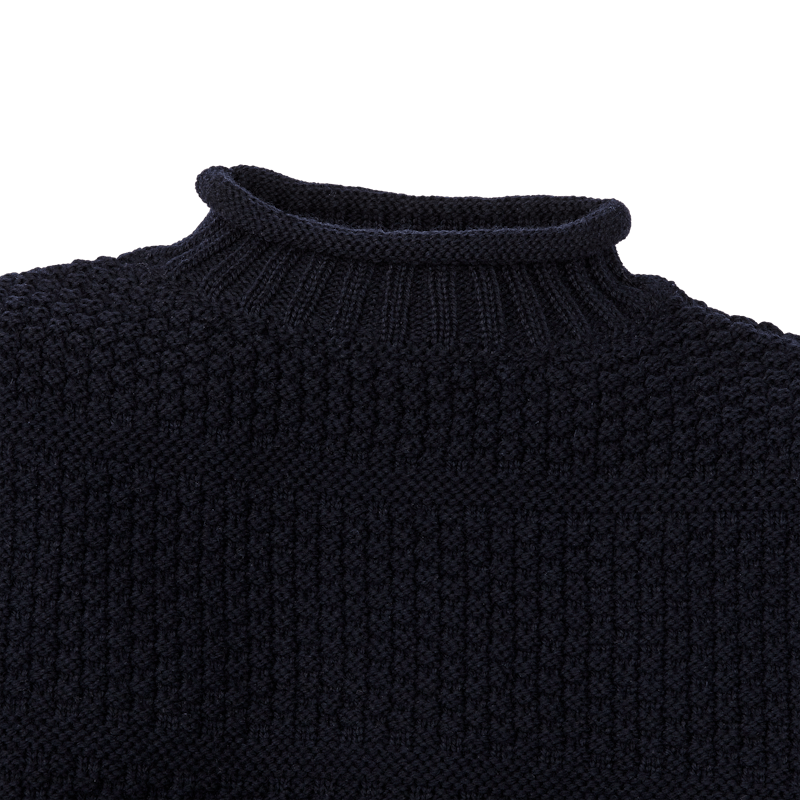 Fisherman sweater roll neck  neck line navy