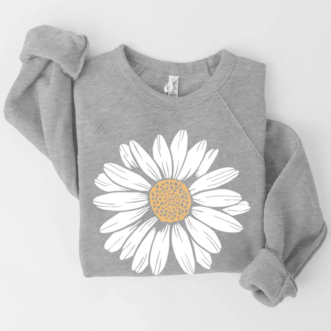 Daisy Flower Spring Floral Summer Blossom Bloom Sweatshirt athletic heather