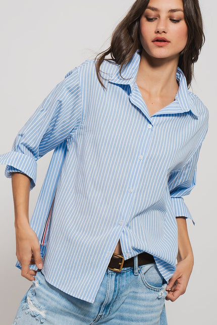 Twill Tape Button Down Oversized Stripe Shirt