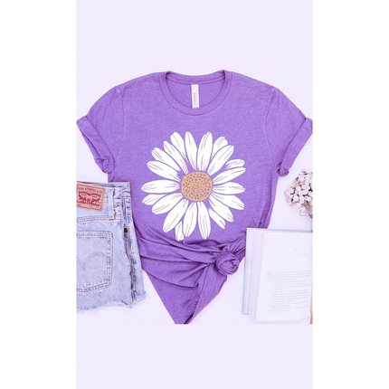 Blooming Daisy Graphic Tee Shirt heather purple