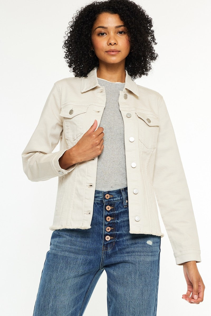FRAY HEM DENIM JACKET beige