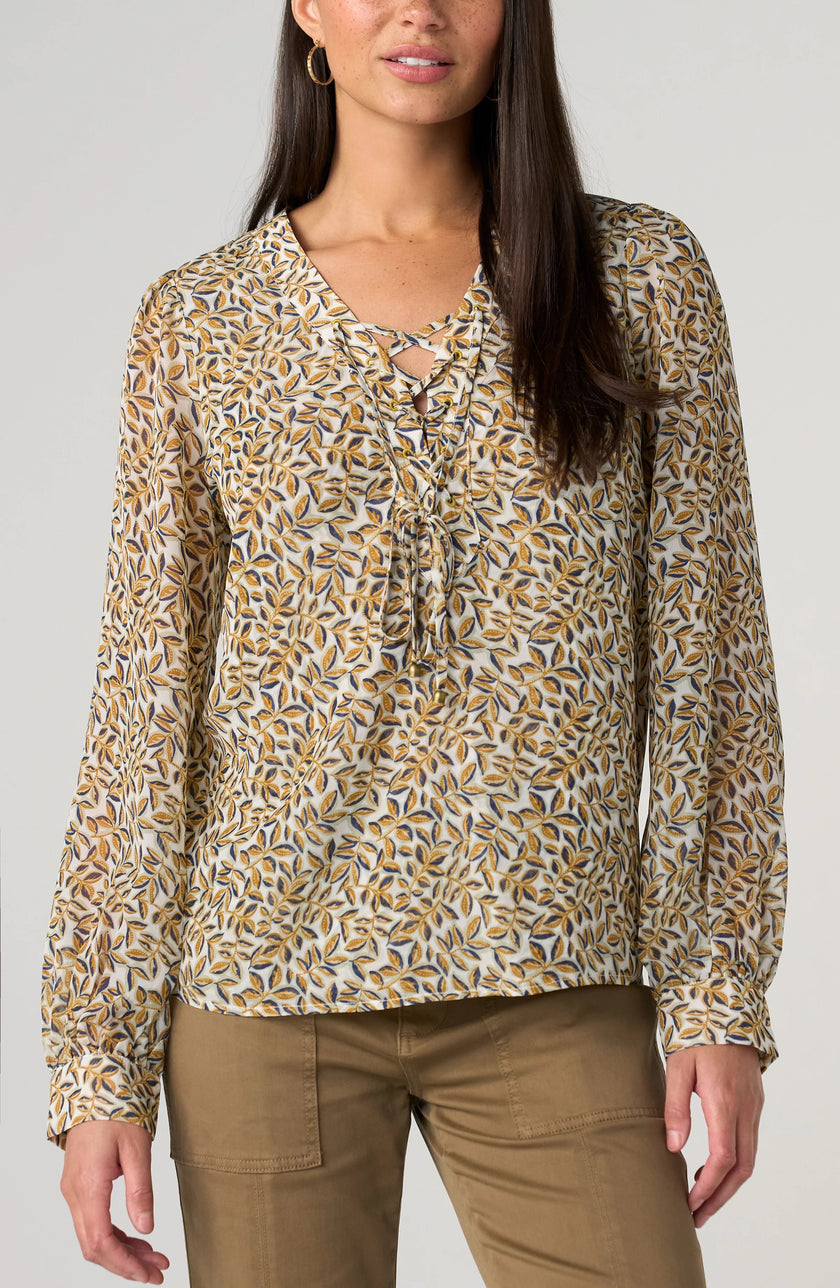 Sharons Lace Up Woven Blouse