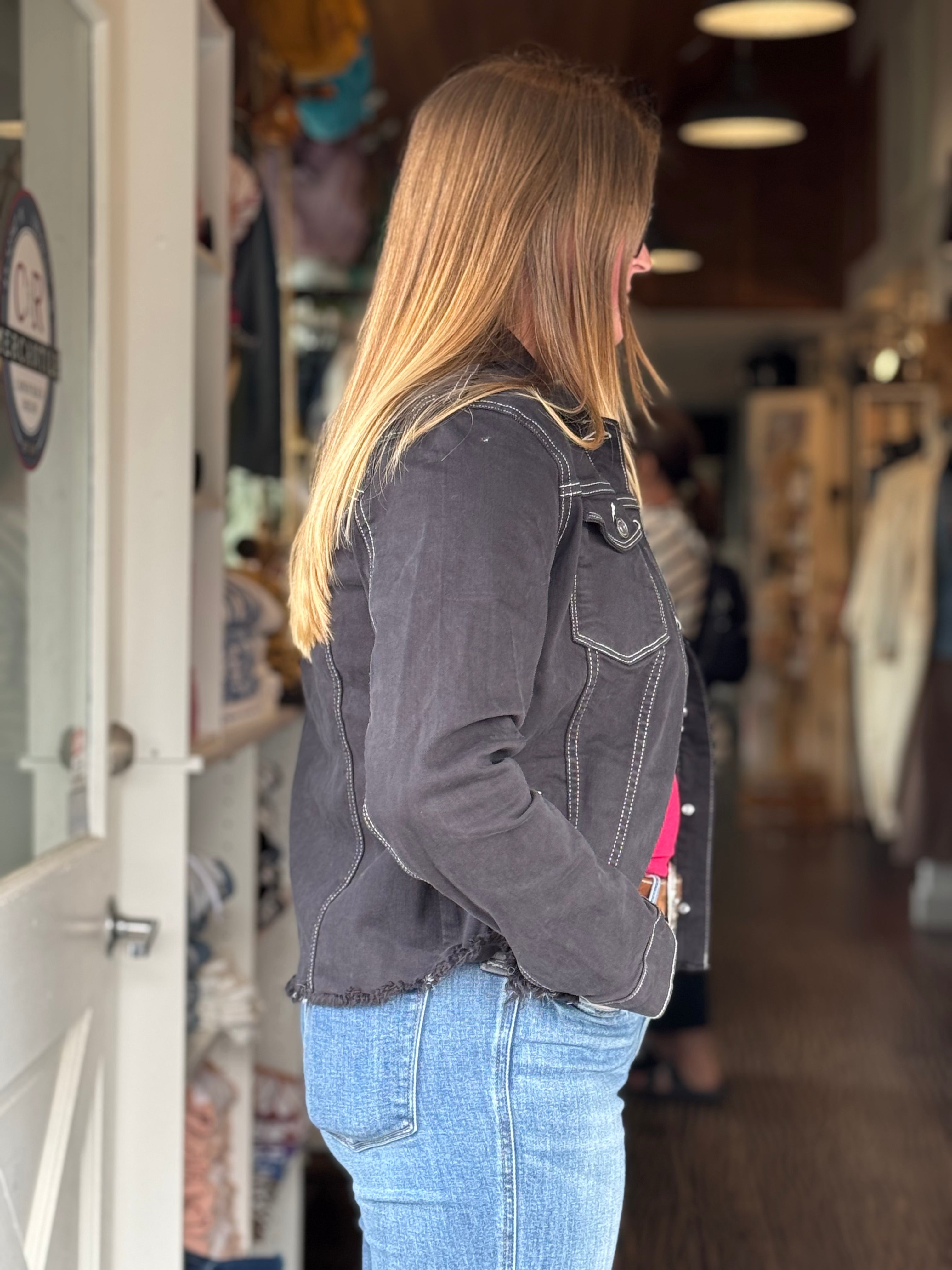 FRAY HEM DENIM JACKET black side