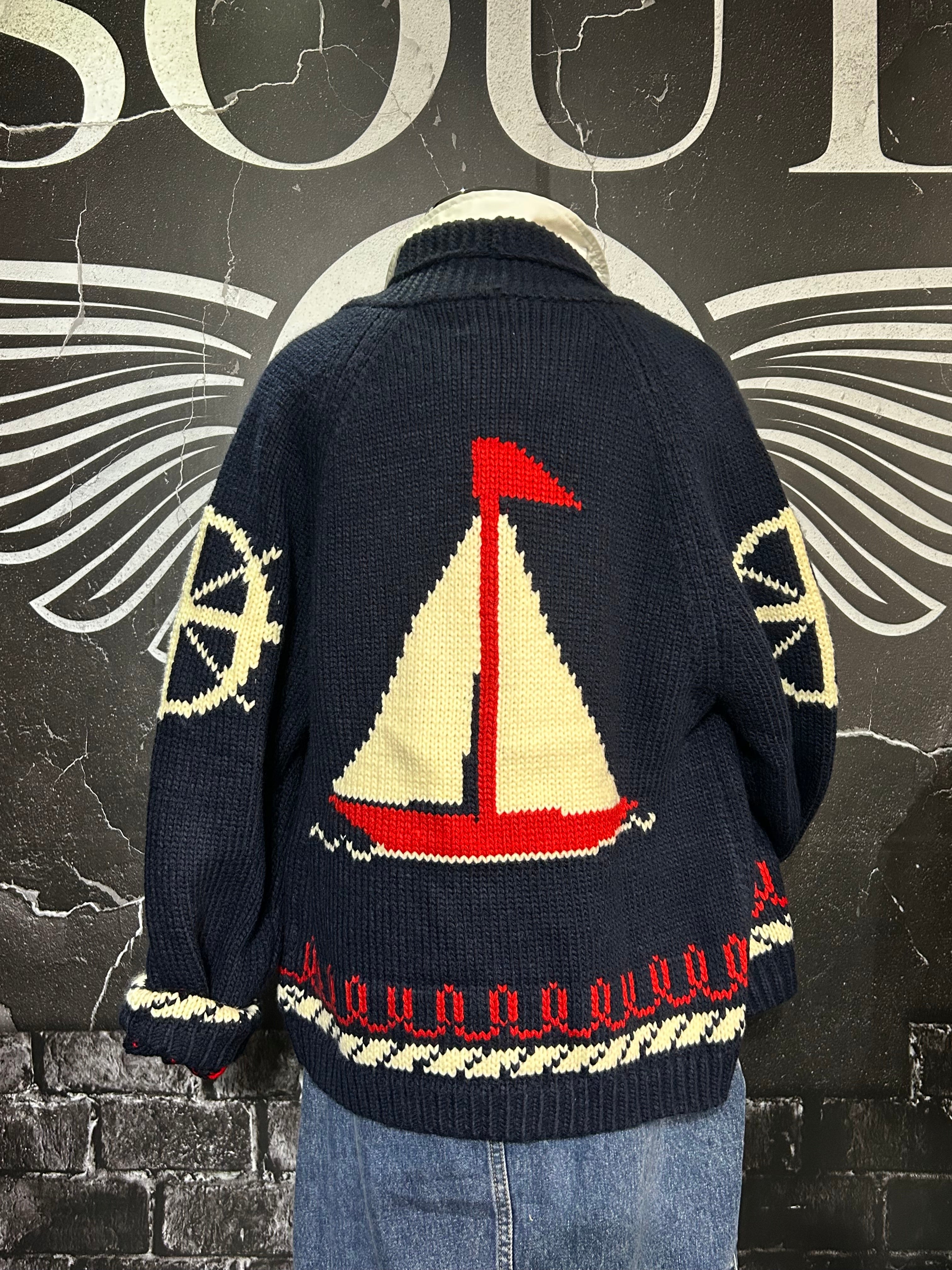 Varsity Chunky Sailboat Cardigan navy base back
