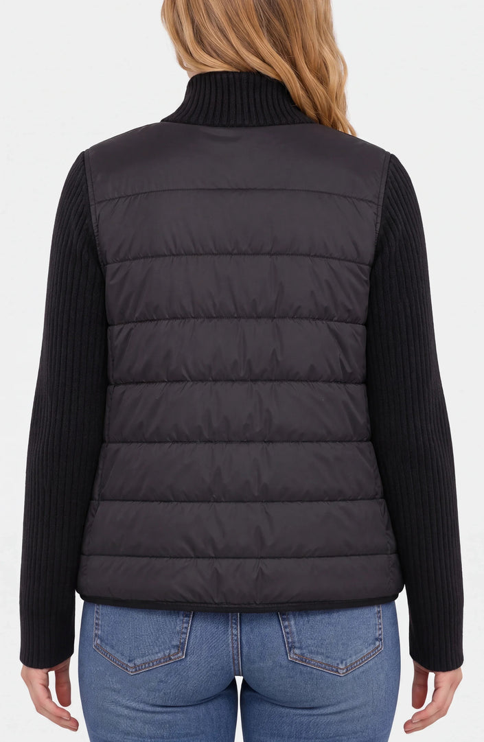 Katelyn Front Zip Quilted Sweater, black-back