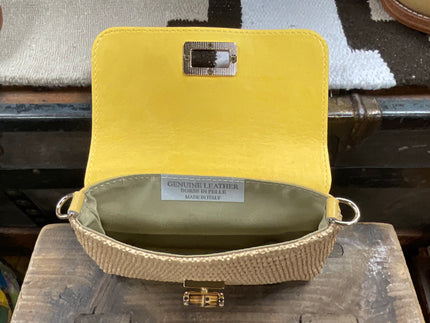 Raffia & Leather Clutch Yellow