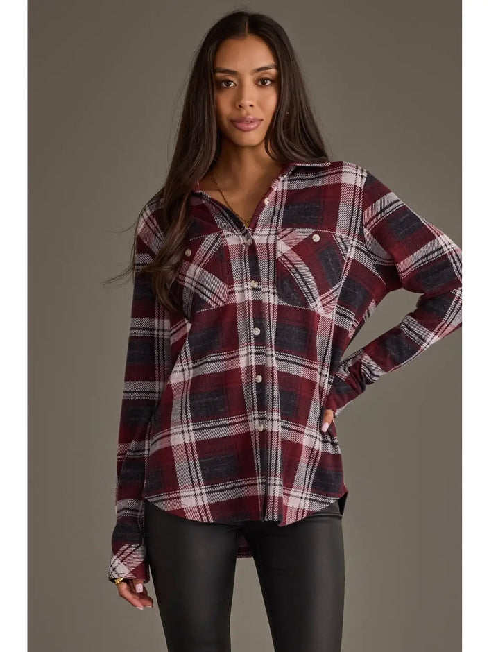 Autumns Plaid Button Up, maroon/charcoal-front