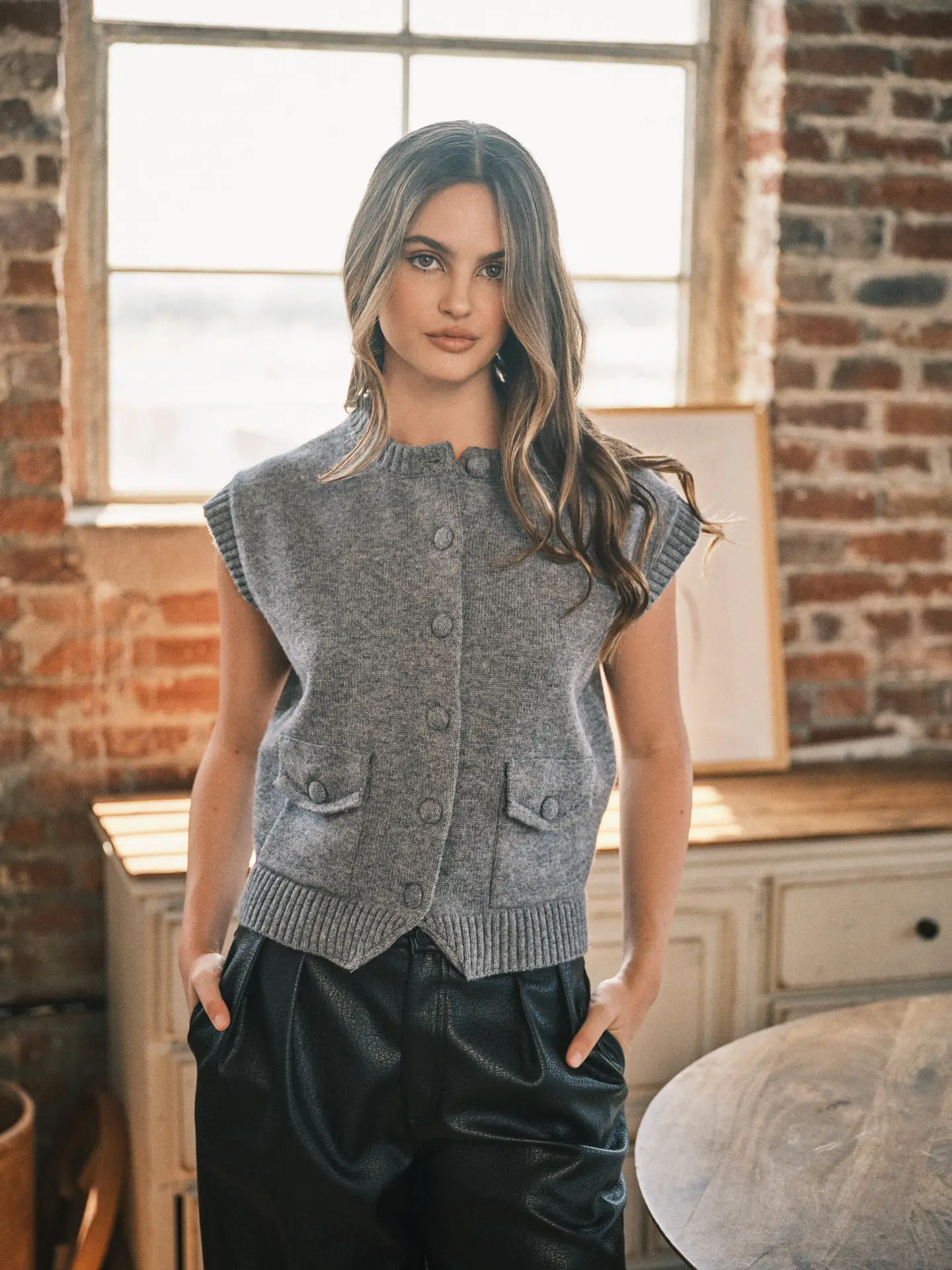 Cozy Button Down Sweater Vest Top