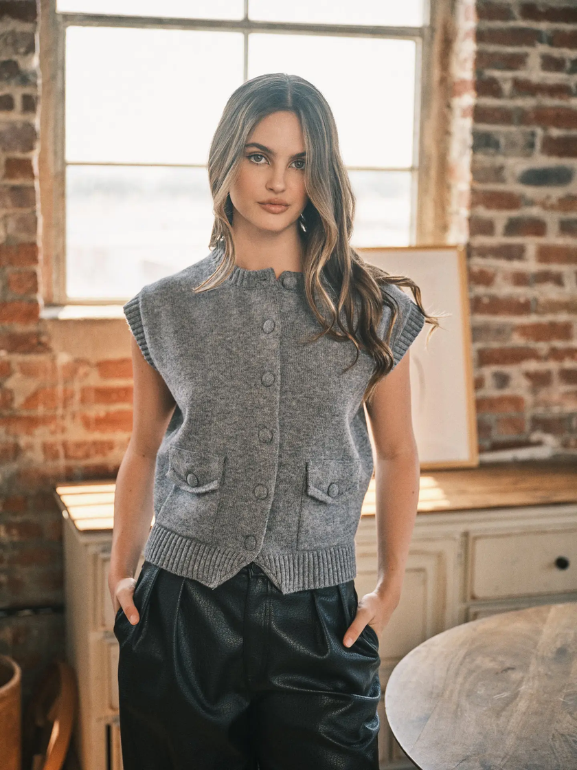Cozy Button Down Sweater Vest Top