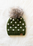 Olive Fleur-De-Lis Pom Hat