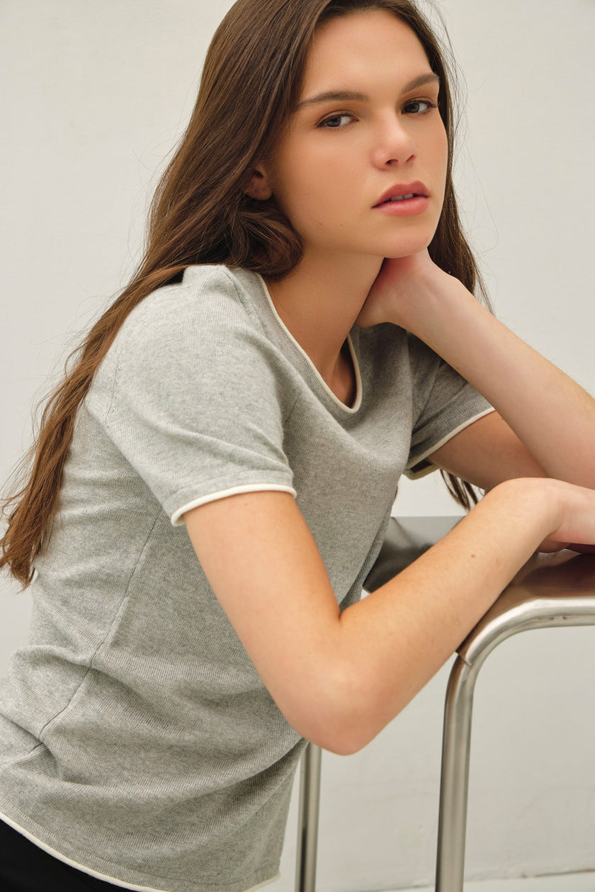 Faux layered Essential Sweater Tee, heather gray-side