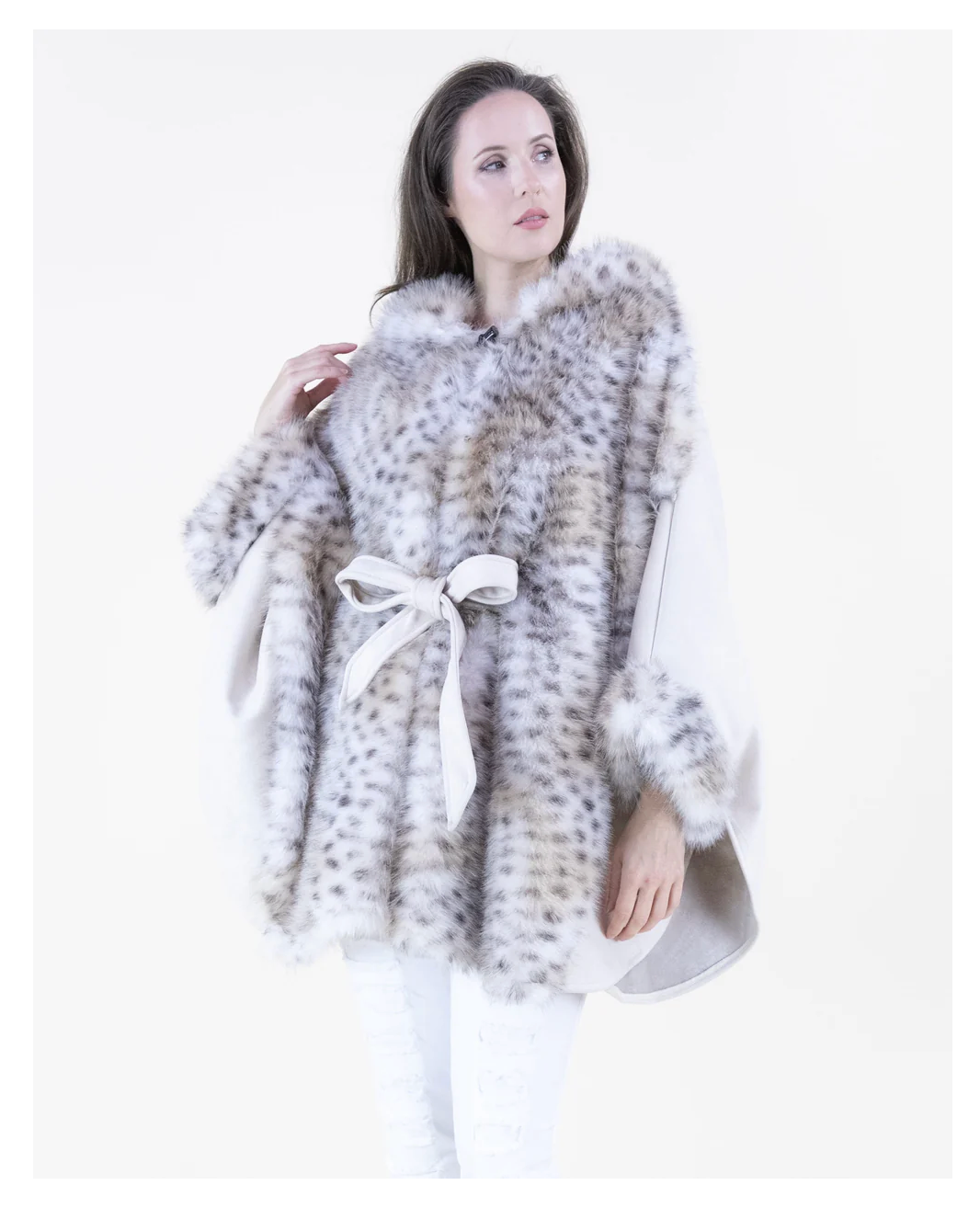 Plush Cheetah Faux Fur Suede Cape w/ Neck Toggle front