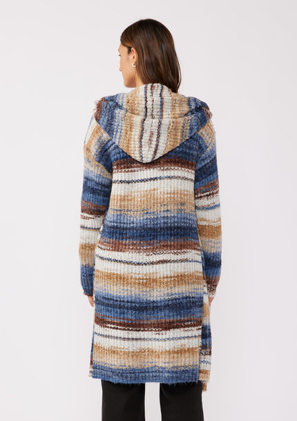 Knit Space Dye Long Sleeve Open Front Cardigan, taupe/navy- back