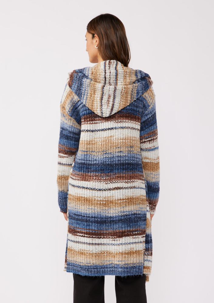 Knit Space Dye Long Sleeve Open Front Cardigan, taupe/navy- back