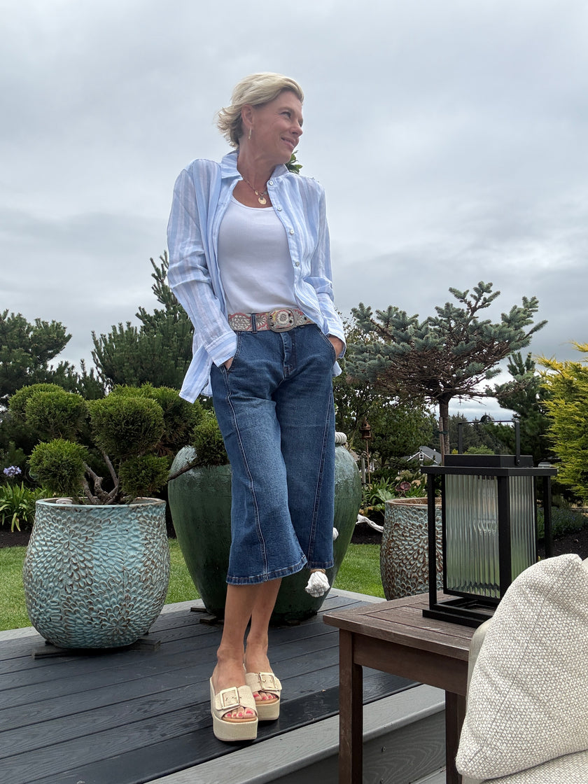 Sea Stripe Relaxed L/S Shirt, beachcomber blue-front
