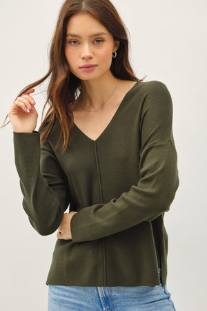 Geena Relaxed VNeck Sweter W Center Seam
 spruce