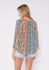 Bohemian Wide Sleeve Split V Neck Blouse Natural/Tangerine back