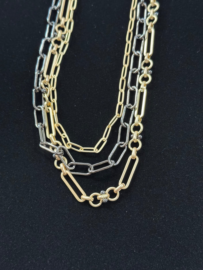 Three Strand Mixed Metal Chain Necklace nw 25 146