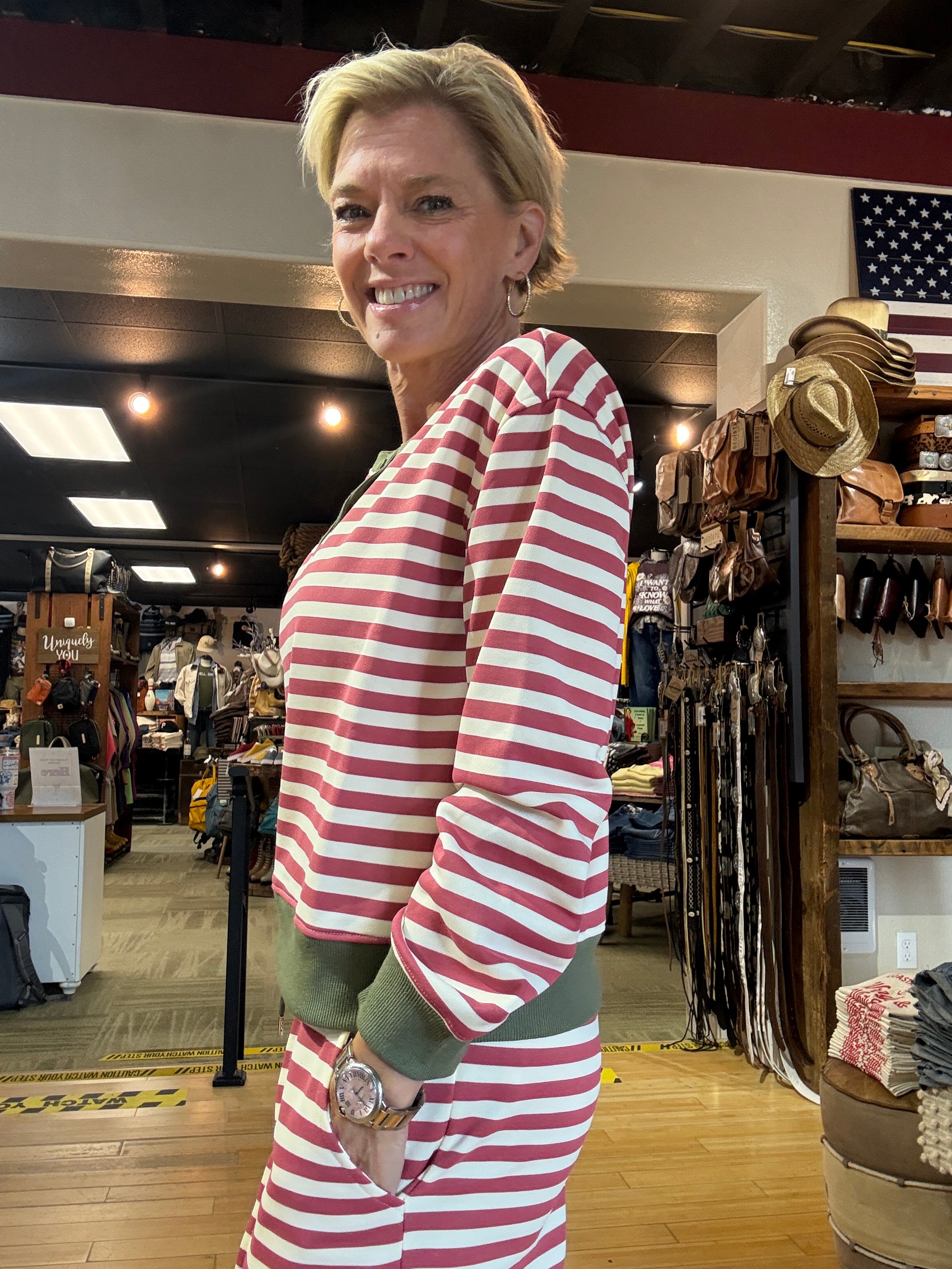 Henley LS Contrast Detail Stripe Sweatshirt