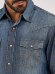 Mens Wrangler Retro Denim Shirt pocket close up